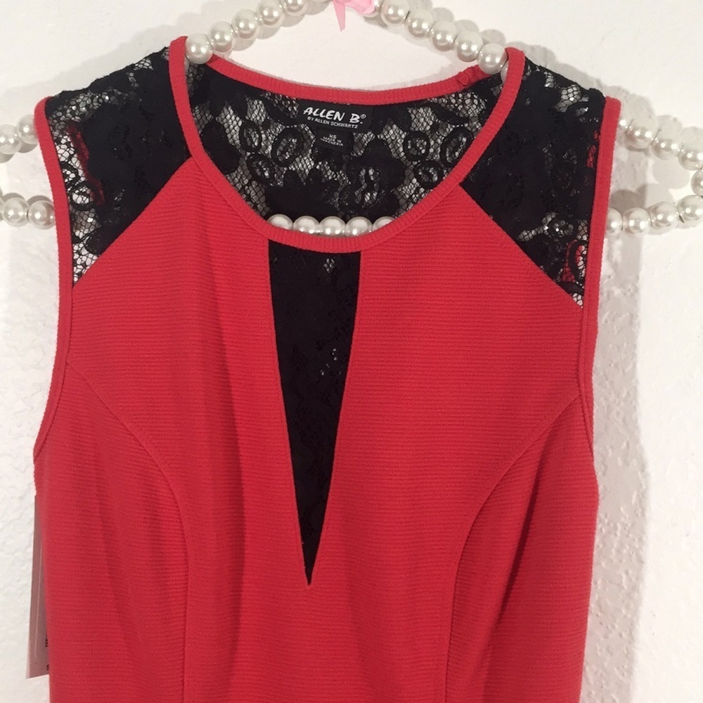 Allen Schwartz red black lace peplum sexy blouse - Picture 3 of 6